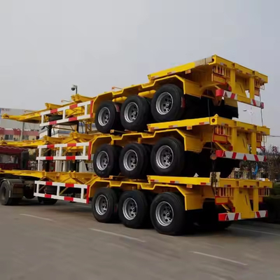 Hoge sterkte laag legerd staal 3 assen 60T nuttige lading 12 eenheden Twist Locks Skeleton Container Trailer