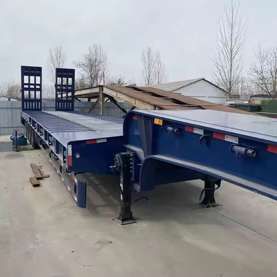 3 / 4 Assen LowBed Gooseneck Excavator Transport Low Bed Semi Trailer 100 Tons Lowbed Truck Trailer